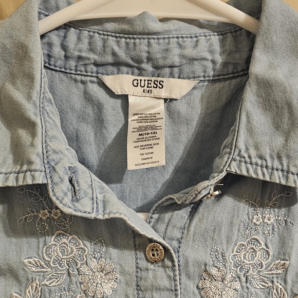 Guess Denim & Lace Girls Sleeveless Collared Embroidered Dress Medium 10/12 - Picture 2 of 5
